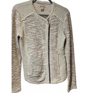 Lucky Brand Small Moto Jacket Sweatshirt Zip Up 100% Cotton Gray Gold